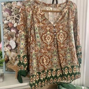 NWT Anthropology Fall Boho Pheasant Style Top Large